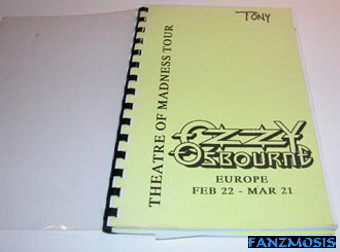 Original itinerary as issued to tour personnel on the Ozzy Osbourne'Theatre Of Madness' Europe 1992 tour.